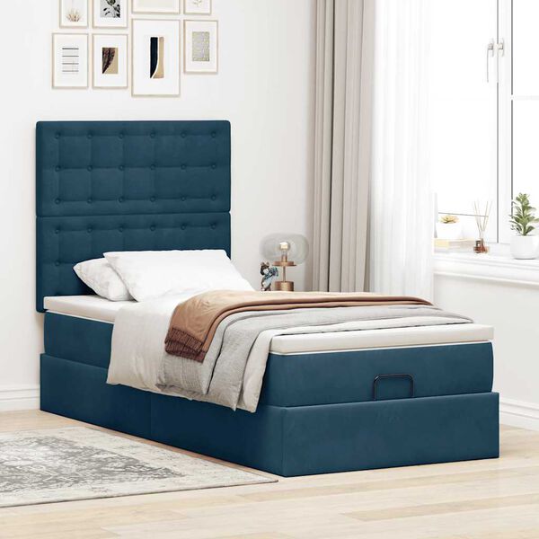 vidaXL Ottoman-Bett mit Matratzen Dunkelblau 90x190 cm Samt