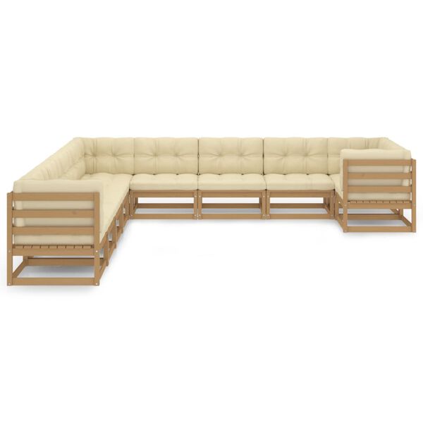 vidaXL 10-tlg. Garten-Lounge-Set mit Kissen Honigbraun Massivholz