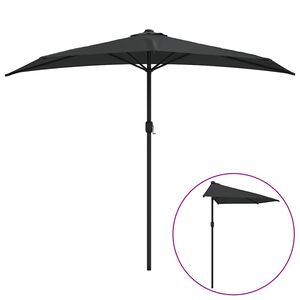 vidaXL Balkon-Sonnenschirm Alu-Mast Schwarz 270x144x222cm Halbrund