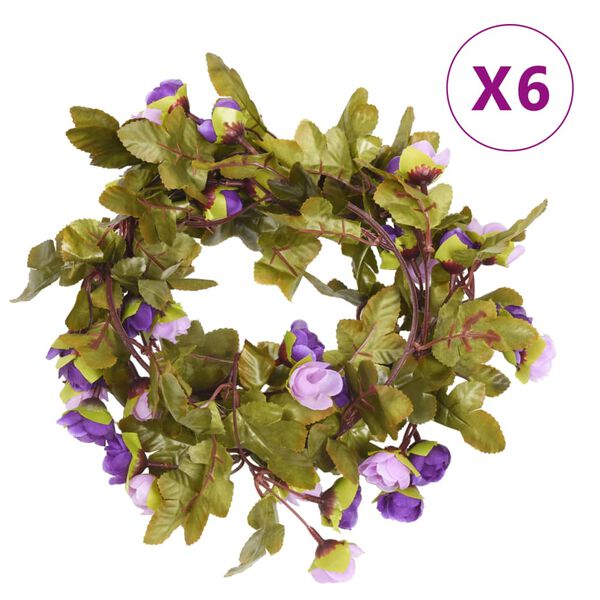 vidaXL Weihnachtskr&auml;nze Blumen 6 Stk. Helllila 215 cm