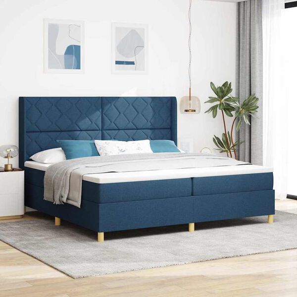 vidaXL Boxspringbett mit Matratze mit LED Blau 200 x 200 cm Stoff