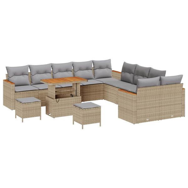 vidaXL Gartensofa-set 13 pcs Beige Poly-Rattan