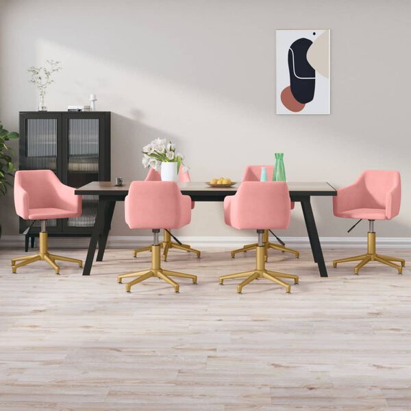 vidaXL Esszimmerst&uuml;hle 6 Stk. Drehbar Rosa Samt