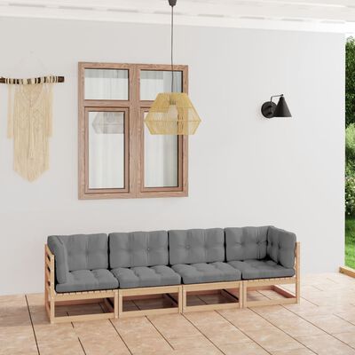 vidaXL 4-Sitzer-Gartensofa mit Kissen Kiefer Massivholz