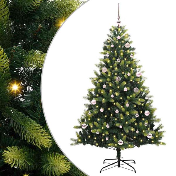 vidaXL K&uuml;nstlicher geflammter Weihnachtsbaum 150 LEDs Gr&uuml;n 150 cm