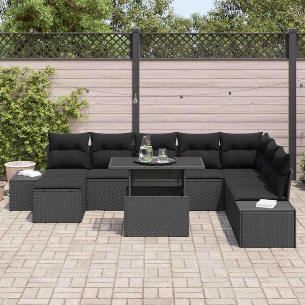 vidaXL Garten-Sofa-Set mit Speicher 9 pcs Schwarz Poly Rattan