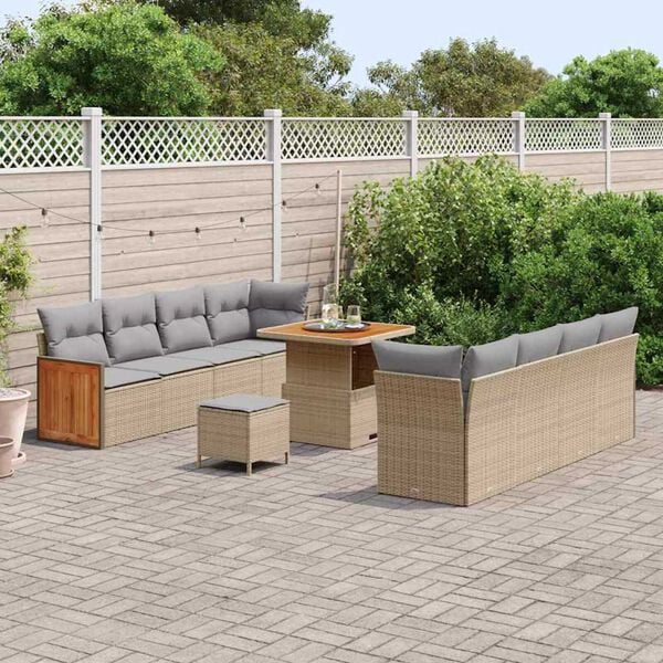 vidaXL Gartensofa-set mit Kissen 12 pcs Beige und Hellgrau Poly-Rattan