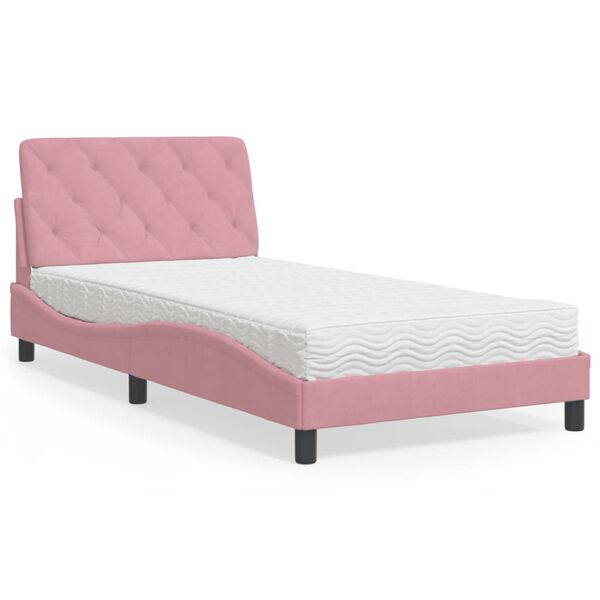 vidaXL Bett mit Matratze Rosa 100x200 cm Samt