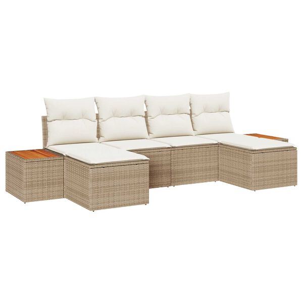 vidaXL Gartensofa-set mit Kissen 6 pcs Beige und Creme Poly Rattan