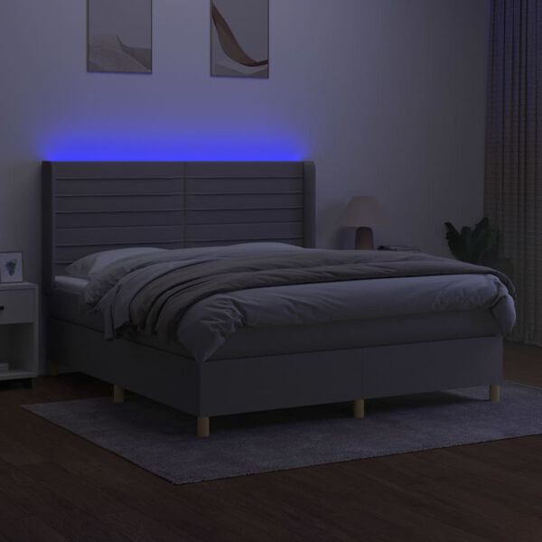 vidaXL Boxspringbett mit Matratze & LED Hellgrau 180x200 cm Stoff