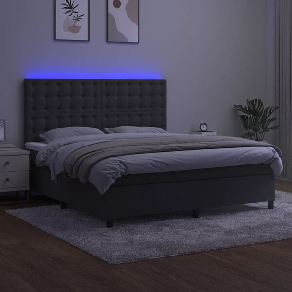 vidaXL Boxspringbett mit Matratze & LED Dunkelgrau 180x200 cm Samt