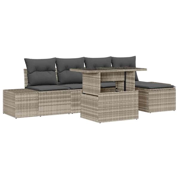 vidaXL Garten-Sofa-Set mit Speicher 6 pcs Hellgrau Poly Rattan