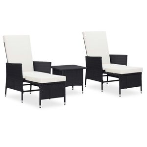 vidaXL 3-tlg. Garten-Lounge-Set mit Kissen Poly-Rattan Schwarz