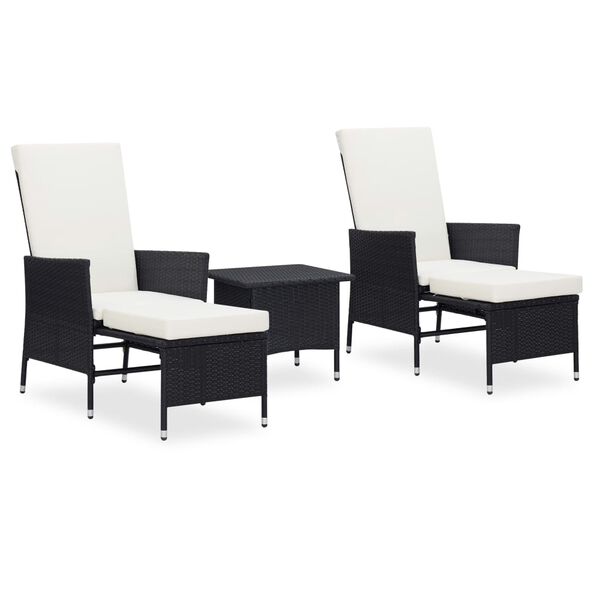 vidaXL 3-tlg. Garten-Lounge-Set mit Kissen Poly-Rattan Schwarz