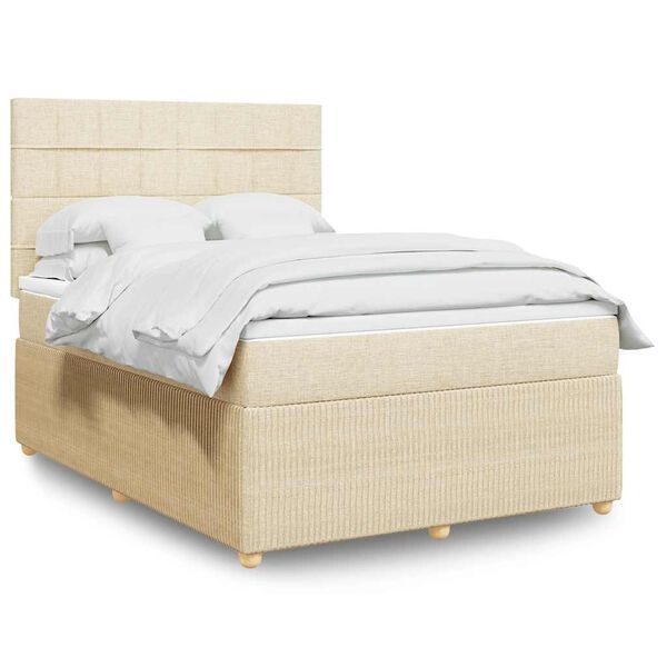 vidaXL Boxspringbett mit Matratze Creme 160x200 cm Stoff