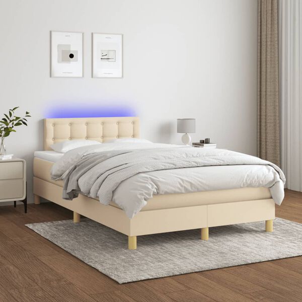 vidaXL Boxspringbett mit Matratze & LED Creme 120x190 cm Stoff