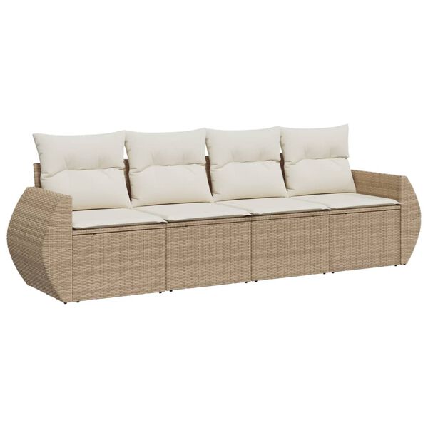 vidaXL 4-tlg. Garten-Sofagarnitur mit Kissen Beige Poly Rattan