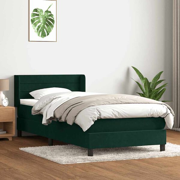 vidaXL Boxspringbett mit Matratze Dunkelgr&uuml;n 80x220 cm Samt