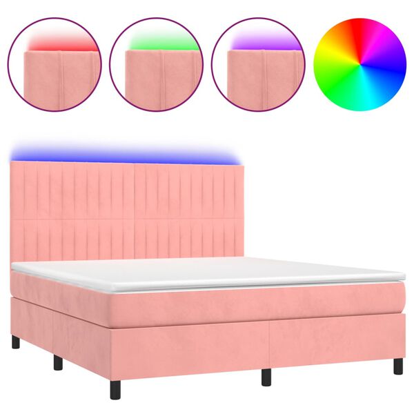 vidaXL Boxspringbett mit Matratze & LED Rosa 160x200 cm Samt