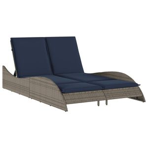 vidaXL Sonnenliege mit Kissen Grau 114x205x73 cm Poly Rattan