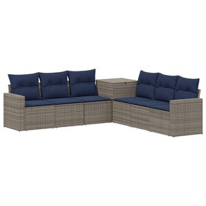 vidaXL Sofa Set 7 stk. Grau und Marineblau Polyrattan und Stahl