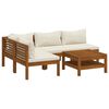 vidaXL 5-tlg. Garten-Lounge-Set mit Creme Kissen Massivholz Akazie