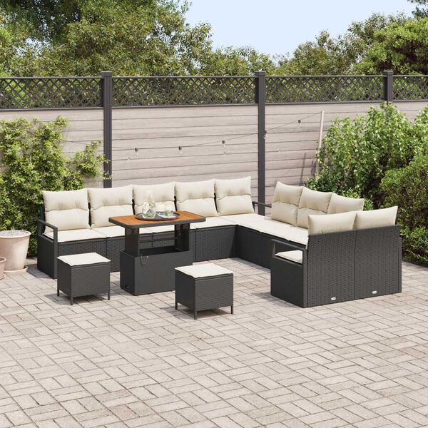 vidaXL Garten-Sofa-Set mit Kissen mit Kissen 13 pcs Schwarz und Creme