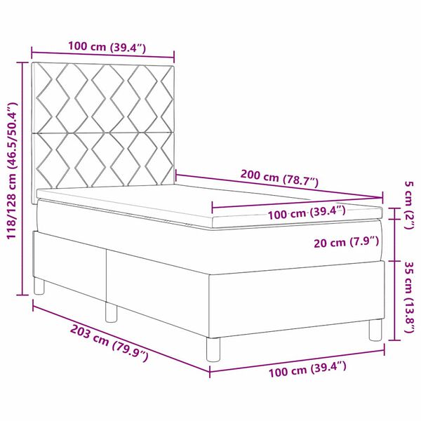 vidaXL Boxspringbett mit Matratze Dunkelgrau 100 x 200 cm Stoff