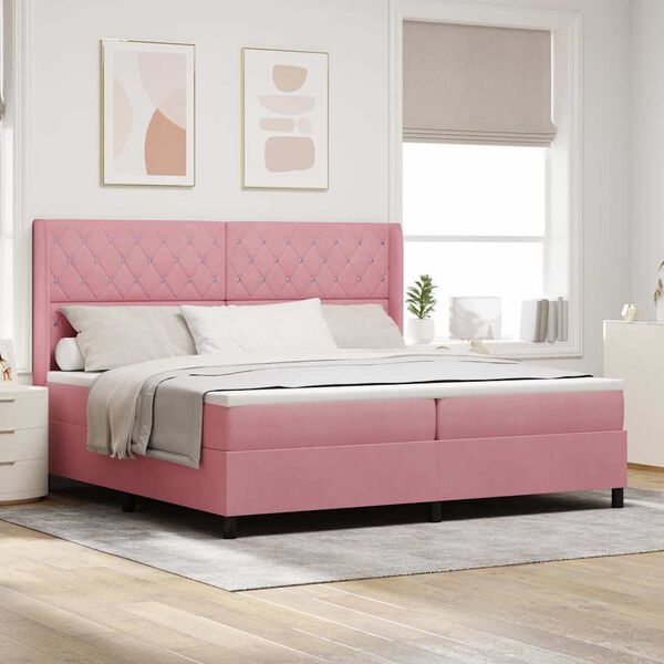 vidaXL Boxspringbett mit Matratze mit LED Rosa 200 x 200 cm Samt