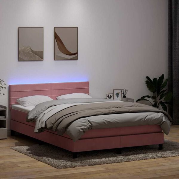 vidaXL Boxspringbett mit Matratze & LED Rosa 160x210 cm Samt