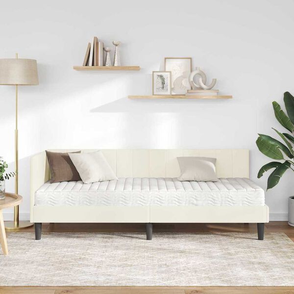 vidaXL Eckbettgestell mit Matratze mit Matratze 2 pcs Creme Samt