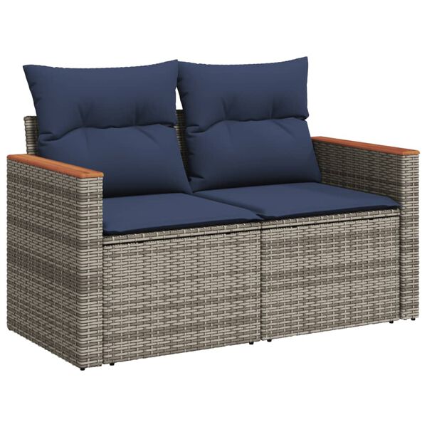 vidaXL 12-teiliges Gartensofa-Set mit Kissen, grau, Polyrattan