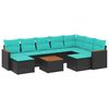 vidaXL 10-teiliges Gartensofa-Set mit Kissen, schwarzes Polyrattan