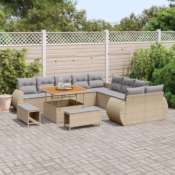 vidaXL Garten-Sofa-Set mit Kissen 13 pcs Beige und Hellgrau
