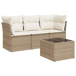 vidaXL 4-tlg. Garten-Sofagarnitur mit Kissen Beige Poly Rattan