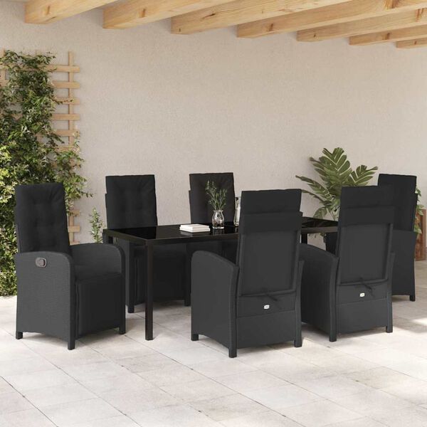vidaXL Garten Essgruppe mit Kissen 7 pcs Schwarz Poly-Rattan