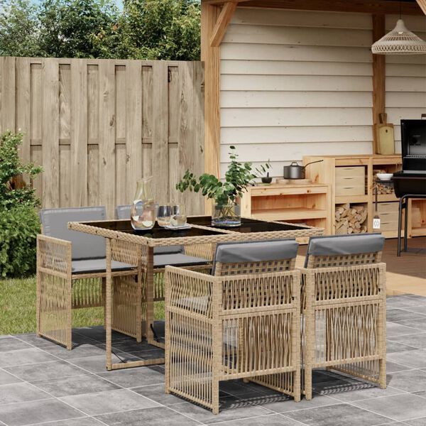 vidaXL 5-tlg. Garten-Essgruppe mit Kissen Beigemischung Poly Rattan