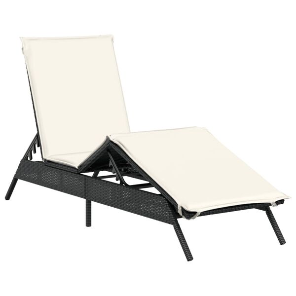 vidaXL Sonnenliegen mit Auflagen 2 Stk. Schwarz Poly Rattan