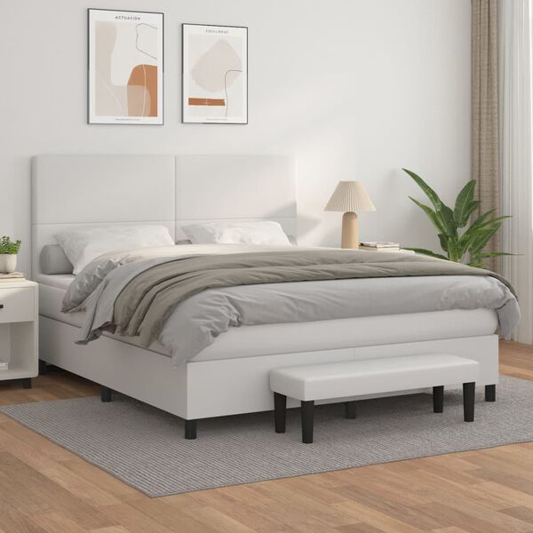 vidaXL Boxspringbett mit Matratze Wei&szlig; 160x200 cm Kunstleder