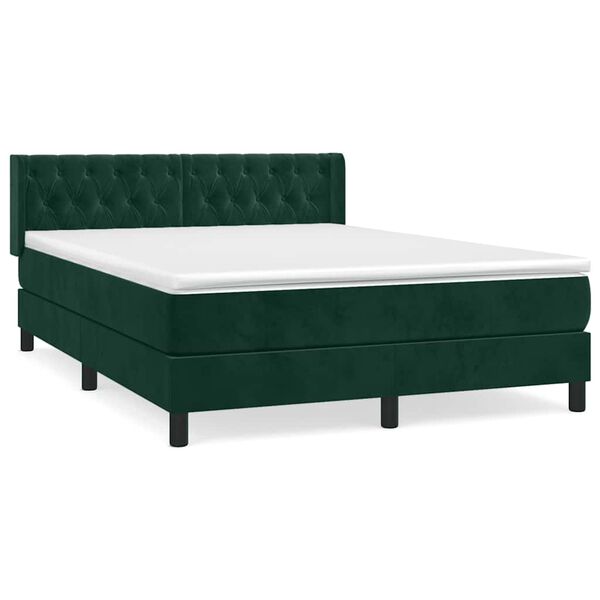 vidaXL Boxspringbett mit Matratze Dunkelgr&uuml;n 140x190 cm Samt