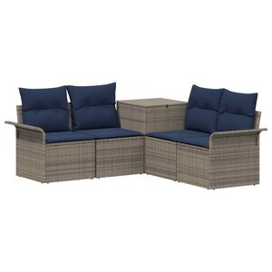 vidaXL Sofa Set 5 stk. Grau und Marineblau Polyrattan und Stahl