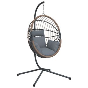vidaXL H&auml;ngesessel Ei-Design mit St&auml;nder Hellgrau Rattan und Stahl