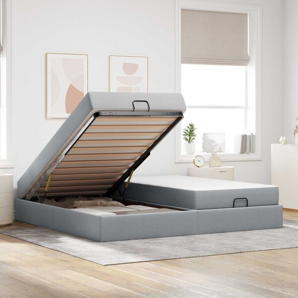 vidaXL Bettgestell mit Matratze mit Matratze 2 pcs Hellgrau Stoff