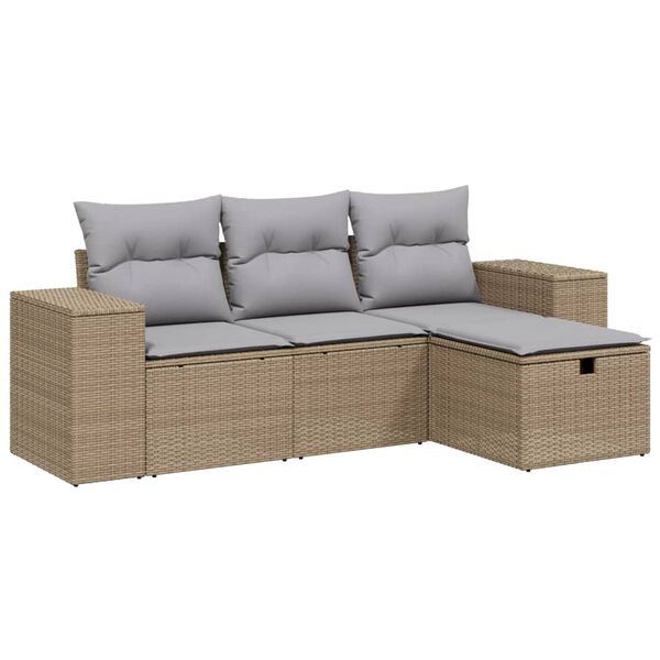 vidaXL 4-tlg. Garten-Sofagarnitur mit Kissen Beigemischung Poly Rattan