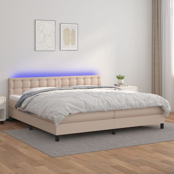 vidaXL Boxspringbett mit Matratze & LED Cappuccino-Braun 200x200cm