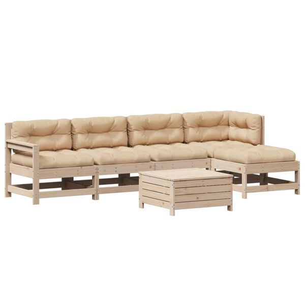 vidaXL 6-tlg. Garten-Lounge-Set mit Kissen Massivholz Kiefer
