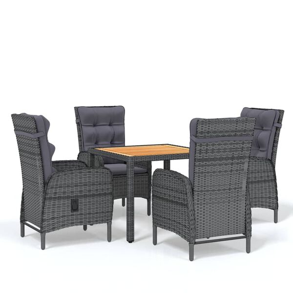 vidaXL 5-tlg. Garten-Essgruppe Poly Rattan Grau