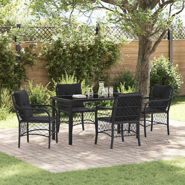 vidaXL Garten Essgruppe mit Kissen 5 pcs Schwarz Poly-Rattan