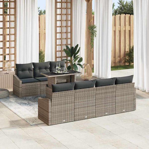 vidaXL Gartensofa-set mit Kissen 8 pcs Grau Poly-Rattan