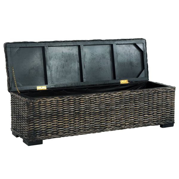 vidaXL Aufbewahrungsbox 120 cm Schwarz Kubu-Rattan Massivholz Mango